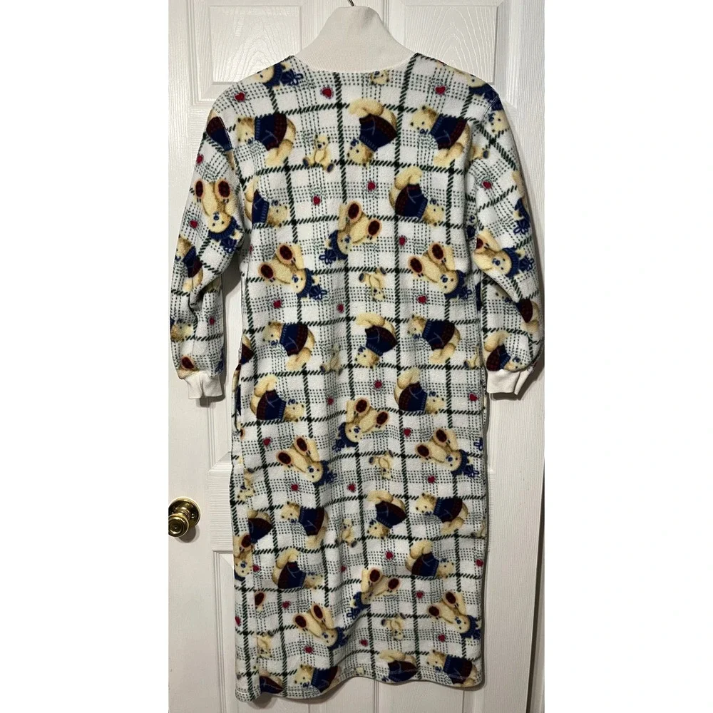 Vintage Go‎ Softly Fleece Teddy Bear Plaid Robe Womens Sz Small Y2K Grannycore